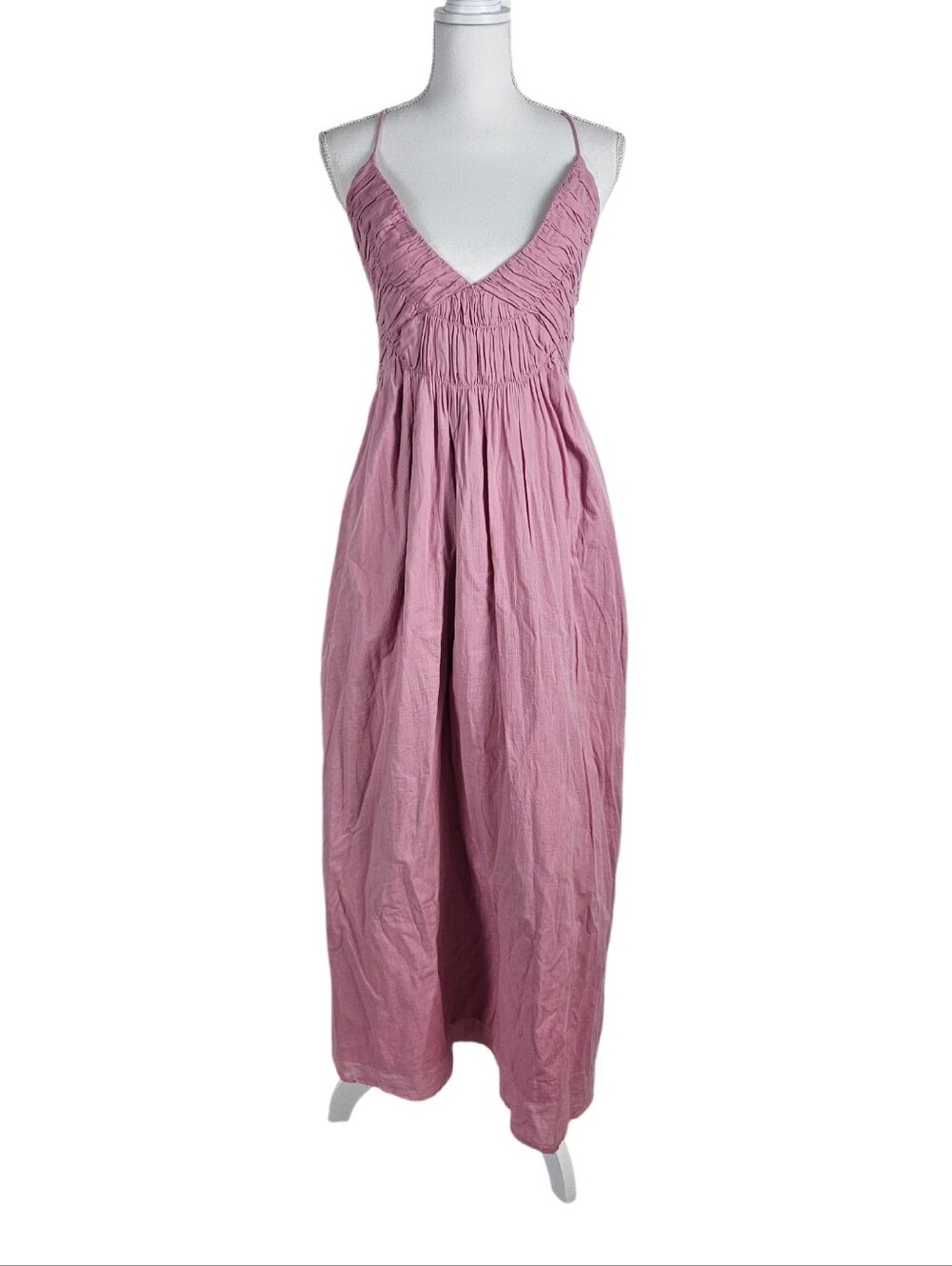 Treasure & Bond Maxi Dress Ethereal Smocked Strappy Open Back Cotton Pink  Mauve
